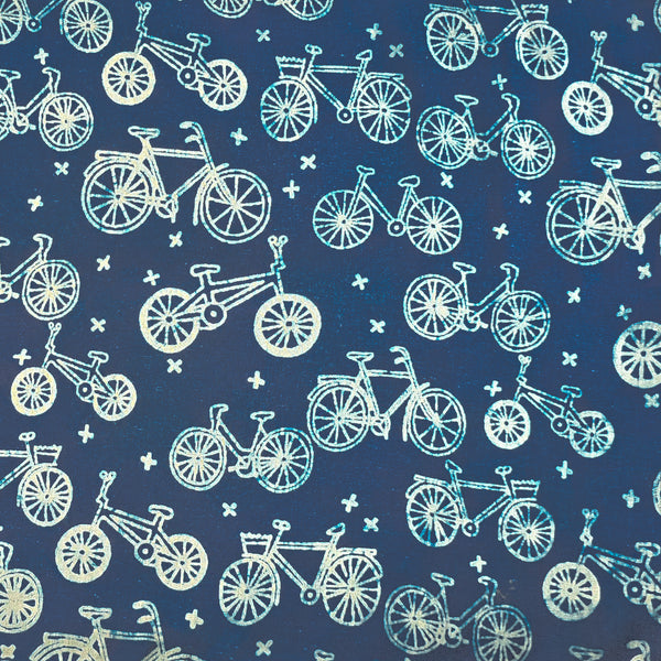 Pure Cotton Indigo White With Blue Cycle Hand Block Print Fabric