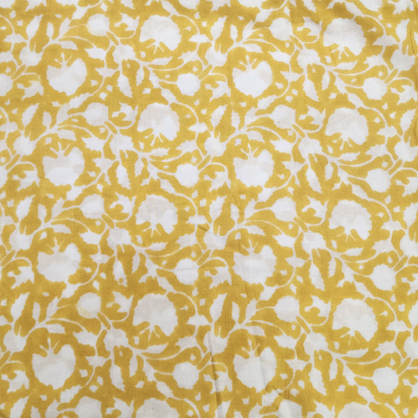 Pure Cotton Jaipuri Yellow With Small White Floral Jaal Handblock Print Fabric