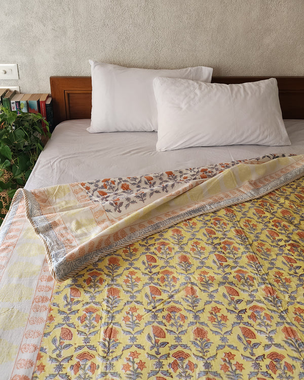 SUNSHINE - Pure Cotton Soft Hand Block Printed Double Bed Reversible Dohar Blanket