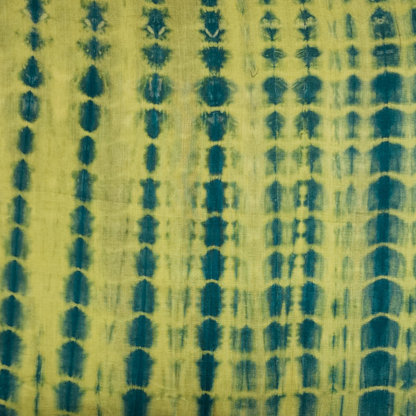 Pure Cotton Shibori Tie And Dye Lime Green With Ink Blue Fabric