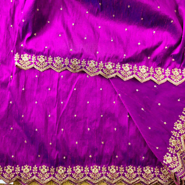 Cotton Silk Purple With Goldenish Heavy Aari Work Border Hand Woven Fabric