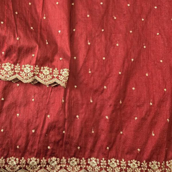 Cotton Silk Brown With Goldenish Heavy Aari Work Border Hand Woven Fabric