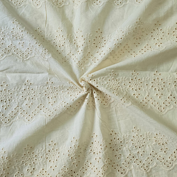 ( Width 60 Inches ) Pure Cotton Hakoba Cream With Border Fabric