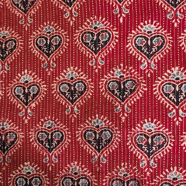 Pure Cotton Kaatha Ajrak Rust Paan Motif Hand Block Print Fabric