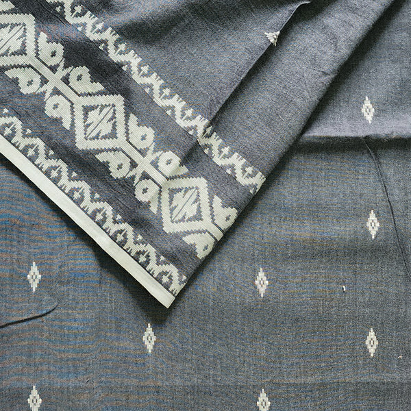 Pure Mul Cotton Soft Jamdani Light Grey With White Intricate Design And White Small Flower Hand Woven Fabric