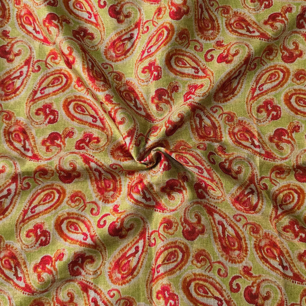 Cotton Silk Light Green With Red Kairi Design Fabric