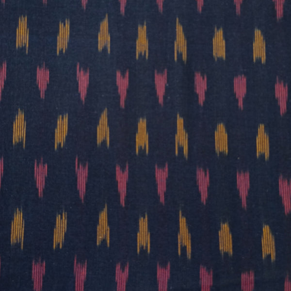 Pure Cotton Navy Blue With Pink Mustard Weaves Woven Fabric