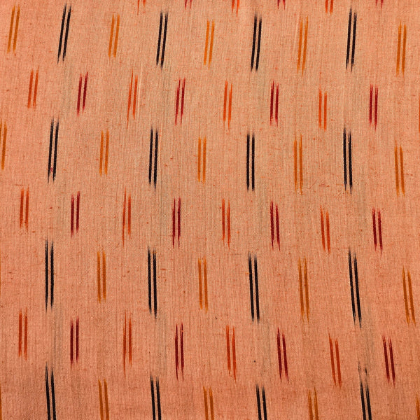 Pure Cotton Ikkat Light Peach Red Orange Double Lines Weaves Woven Fabric