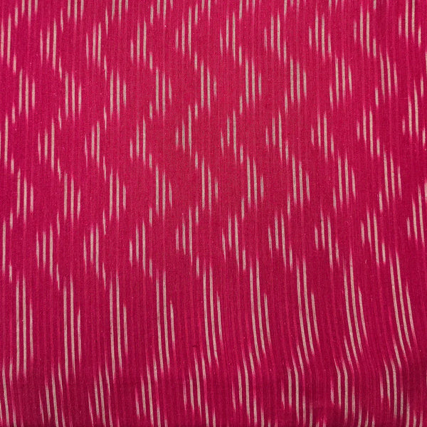 ( PRE-CUT 1 METER ) Pure Cotton Ikkat Pink With Curvy Waves Woven Fabric