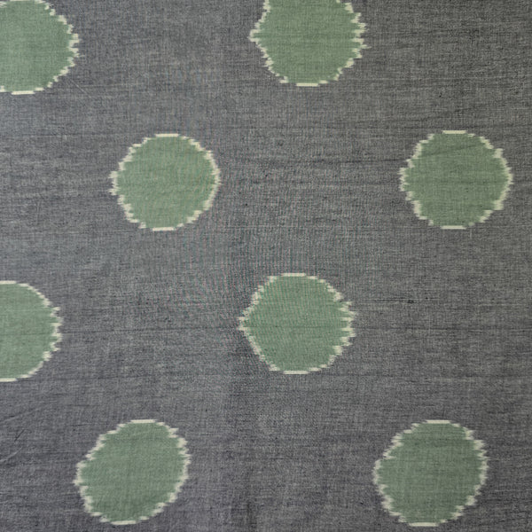 Pure Cotton Special Double Ikkat Grey With White Mint Green Big Circle Weaves Woven Fabric