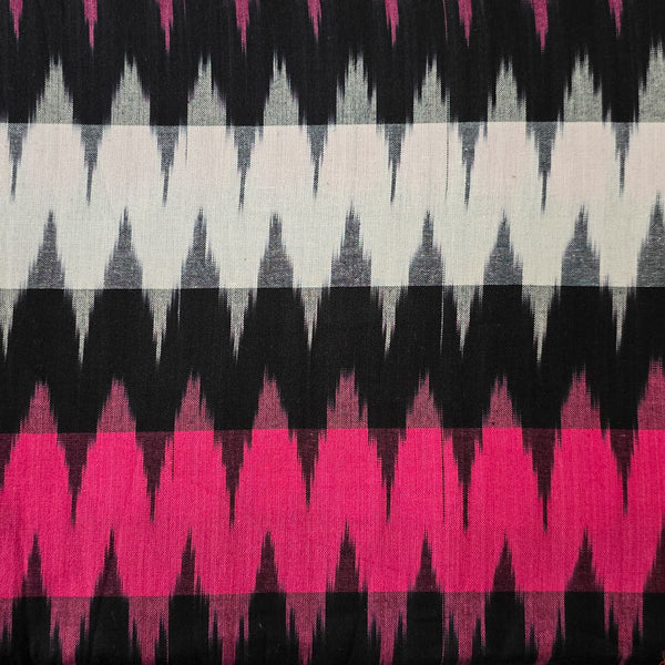 (Pre-Cut 2.25 Meter) Pure Cotton Double Ikkat With Pink Black  Grey And White Weaves Woven Fabric