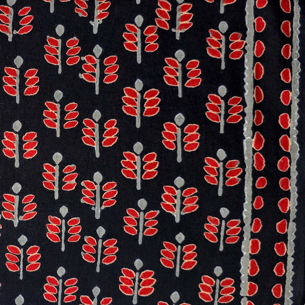 Pure Cotton Black With Red Arrow Motifs With Border Hand Block Print Fabric