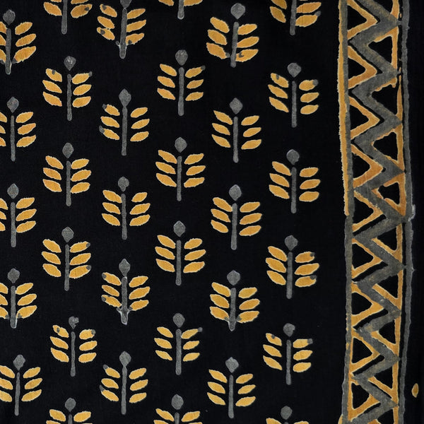 Pure Cotton Black With Yellow Arrow Motifs With Border Hand Block Print Fabric