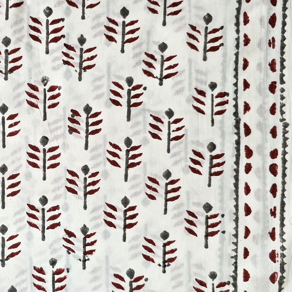 Pure Cotton White With Maroon Arrow Motifs With Border Hand Block Print Fabric