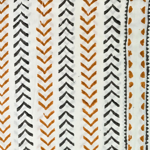 Pure Cotton White With Black Brown Arrow Heads With Border Hand Block Print Fabric