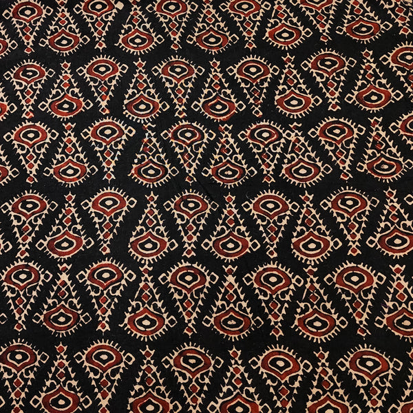 Pure Cotton Vegetable Dyed Black Triangle With Intricate Design Hand Block Print Fabric