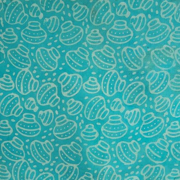 ( Pre-Cut 1 Meter) Pure Cotton Dabu Light Blue With Matka Hand Block Print Fabric