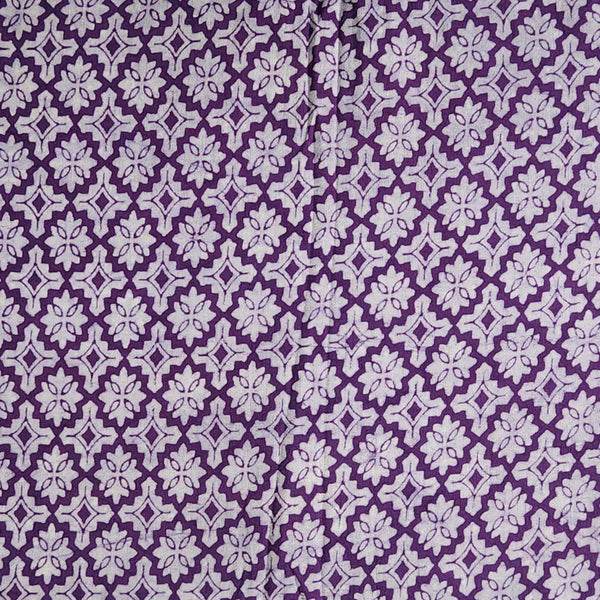 Pre-Cut 2 Meter Pure Cotton Dabu Purple Violet With All Over Pattern Flower Hand Block Print Fabric