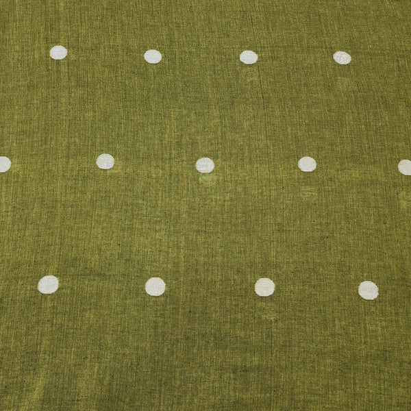 Pure Cotton Soft Jamdani Mehendi Green With Polka Dots Hand Woven Fabric