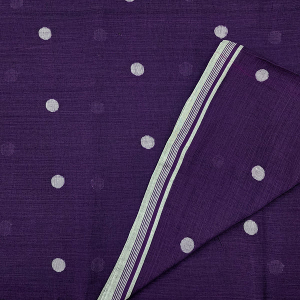 ( PRE-CUT 1 METER ) Pure Cotton Soft Jamdani Purple With Polka Dots Hand Woven Fabric