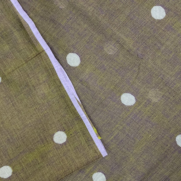 Pure Cotton Soft Jamdani Green With Shade Of Purple  With Polka Dots Hand Woven Fabric