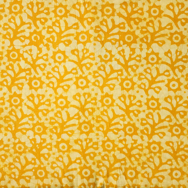 Pure Cotton Moum Batik Yellow With Orange Intricate Flower Jaal Hand Block Print Fabric