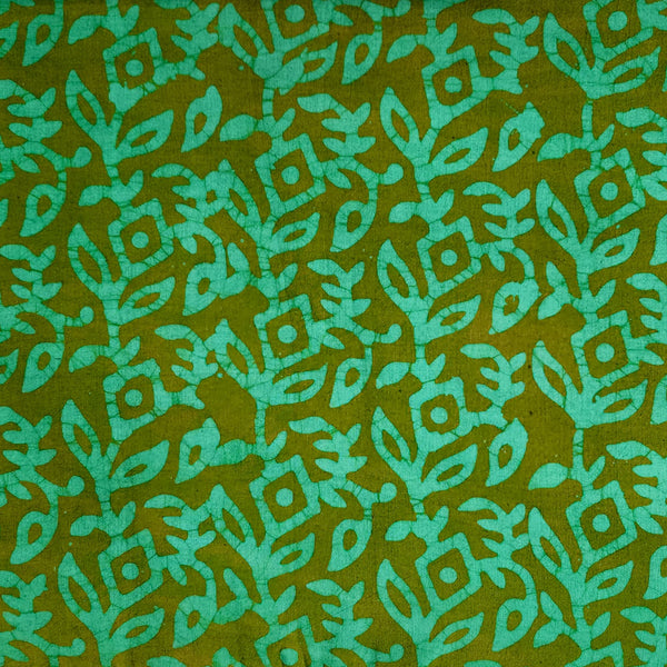 Pure Cotton Moum Batik Mehindi Green With Light Green Flower Jaal Hand Block Print Fabric