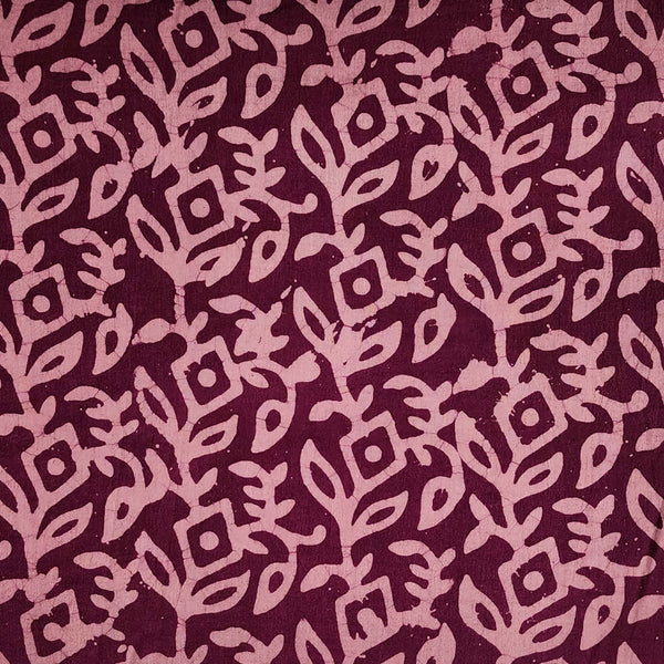 Pure Cotton Moum Batik Purple With Peach Flower Jaal Hand Block Print Fabric