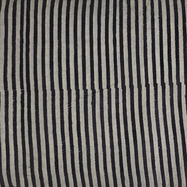 Pure Cotton Ajrak Grey With Black Stripes Hand Block Print Fabric