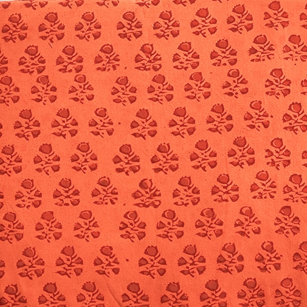 Pure Cotton Gamthi Orange With Red Light Orange Small Plant Motifs Border Hand Block Print Fabric