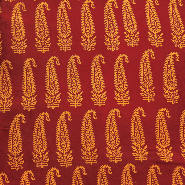 Pure Cotton Gamthi Red With Orange Big Kairi Design Hand Block Print Fabric