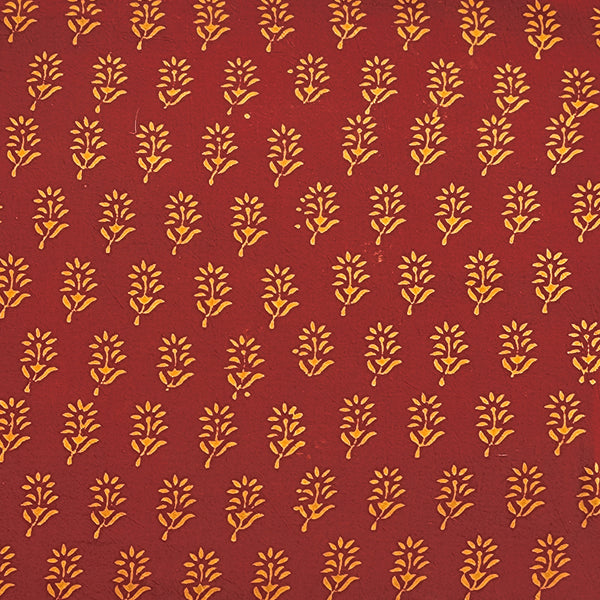 Pure Cotton Gamthi Red With Orange Tiny Flower Motif Hand Block Print Fabric