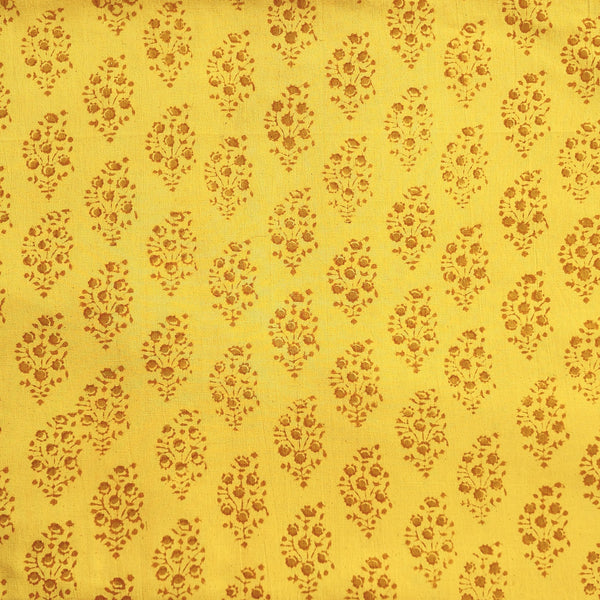 Pure Cotton Gamthi Mustard With Intricate Flower Jaal Hand Block Print Fabric