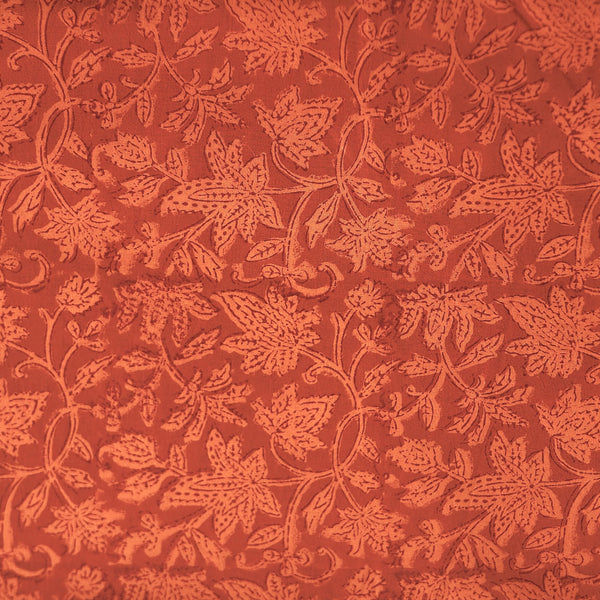 Pure Cotton Gamthi Dark Orange With Light Orange Flower Jaal Hand Block Print Fabric