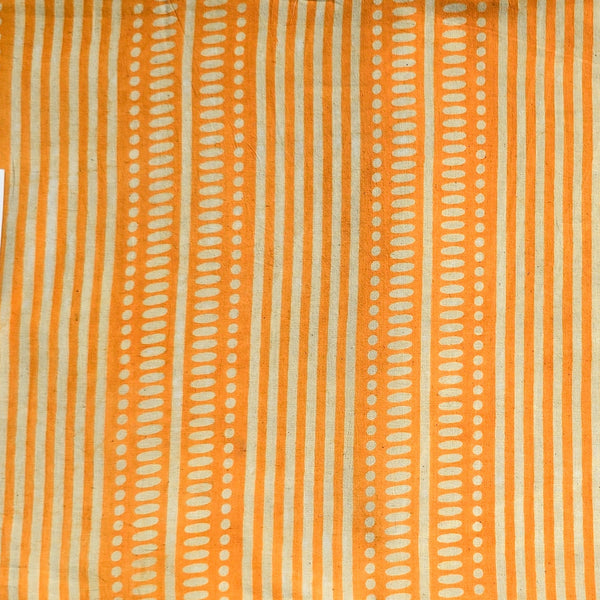 Pure Cotton Dabu Cream With Orange Stripes Border Hand Block Print Fabric