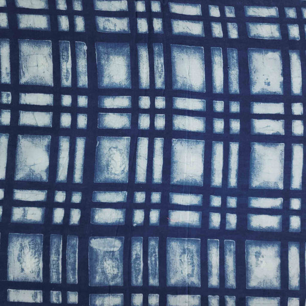 Pure Cotton Indigo With White Checks Hand Block Print Fabric