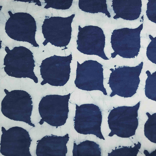 Pure Cotton Indigo White Leaves Motif Hand Block Print Fabric