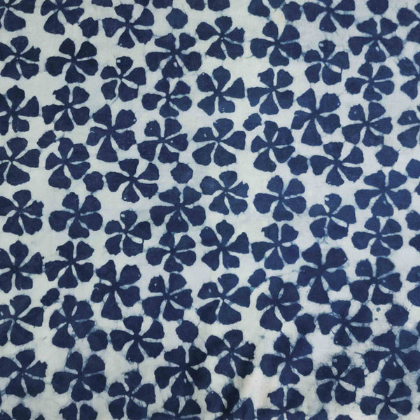 Pure Cotton Indigo White Small Flower Motif Hand Block Print Fabric