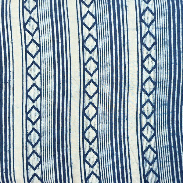 Pure Cotton Indigo Intricate Border Design Hand Block Print Fabric