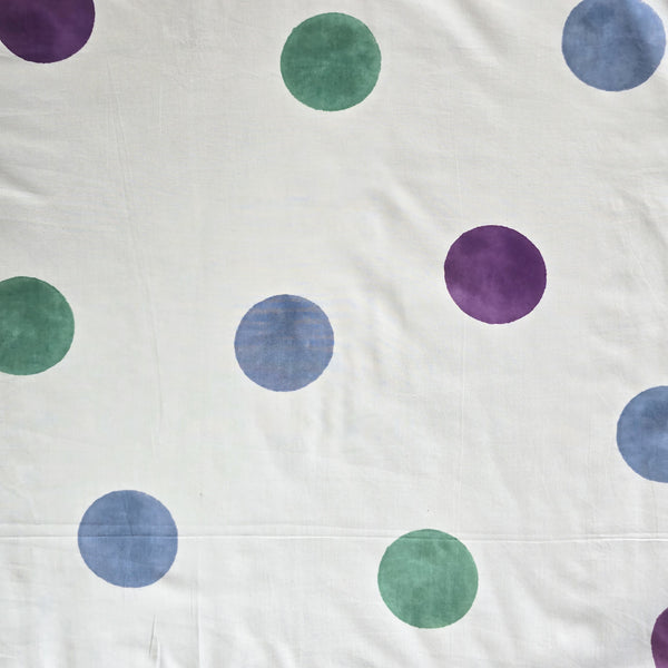 Pure Cotton Jaipuri White With Purple,Blue And  Green Circles Hand Block Print Fabric