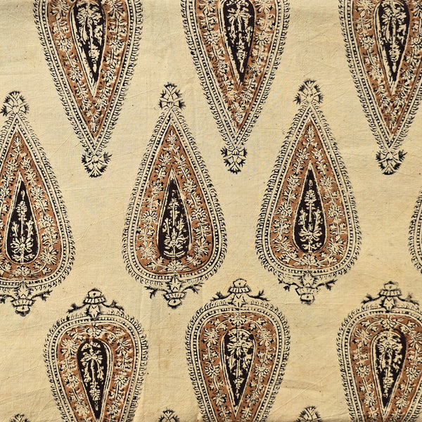 Pure Cotton Soft Kalamkari Off White With Brown Intricate Design Motif Hand Block Print Fabric