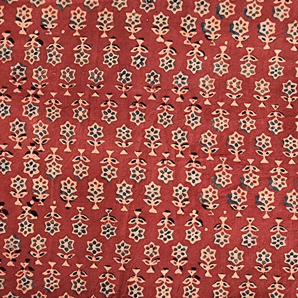 Pure Cotton Gad Ajrak Red With Blue And Cream Tiny Motif Hand Block Print