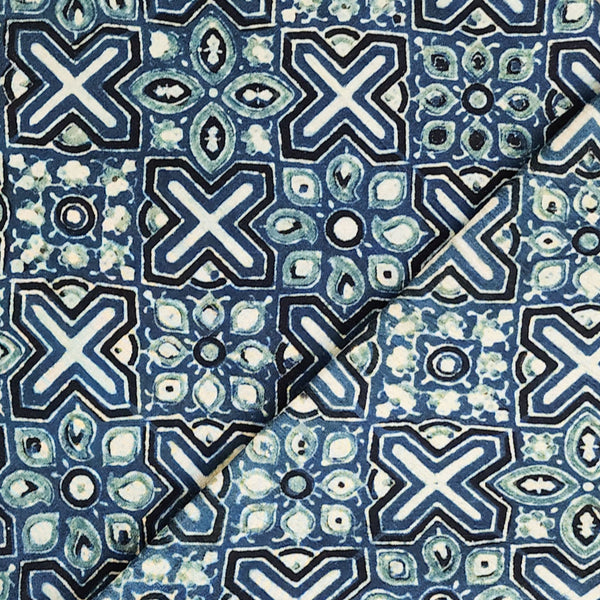 Pure Cotton Gad Ajrak Rust Blue  Intricate Design Hand Block Print Fabric