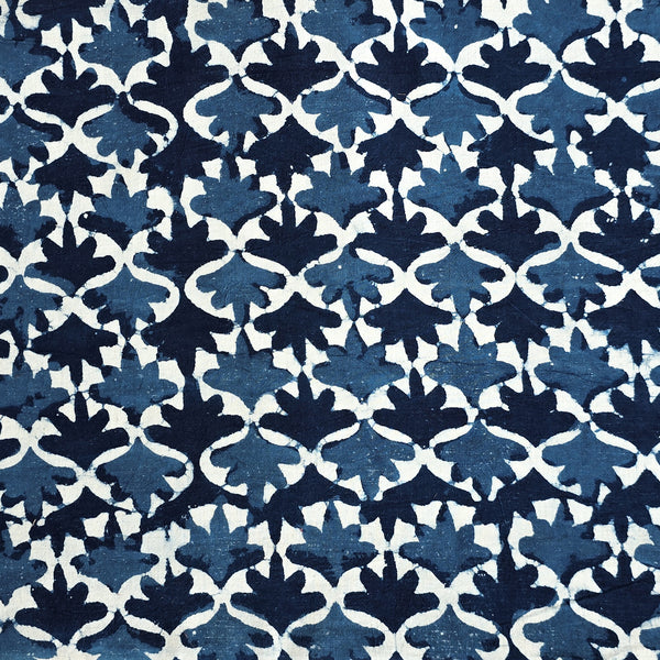 Pure Cotton Indigo With Dark Blue And Light Blue Up And Down Flower Motif Hnad Block Print Fabric