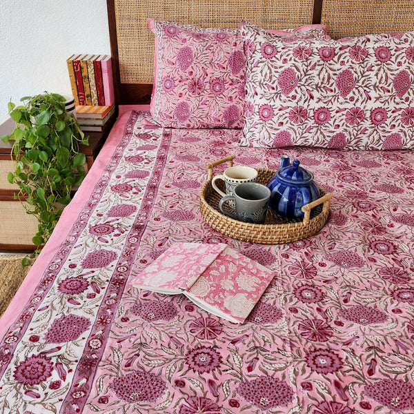 GULABI  - Pure Cotton Hand Block Printed Jaipuri Bedsheet