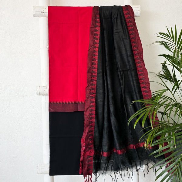 NAYANTARA - Pure South Cotton Handloom Red With Black Suit