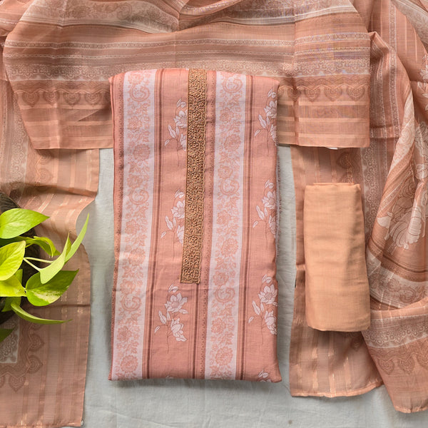 RANISA-Jute Light Peach  With Lace Design suit