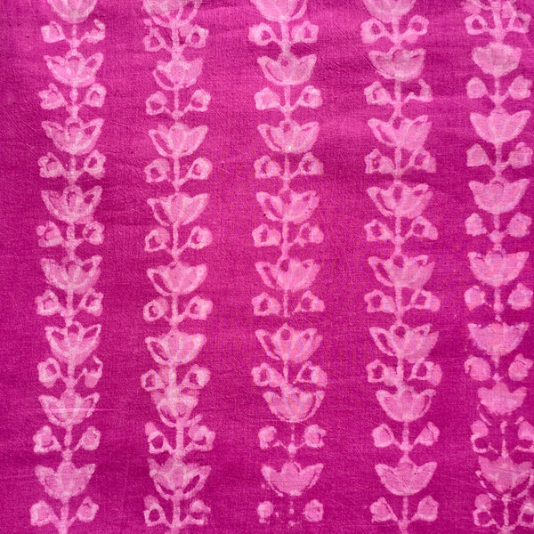 Pure Cotton Dabu Pink With White Flower Creeper Hand Block Print Fabric