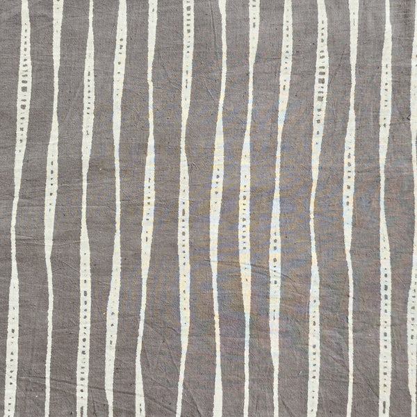 Pure Cotton Dabu Grey With White Stripes Hand Block Print Fabric-min