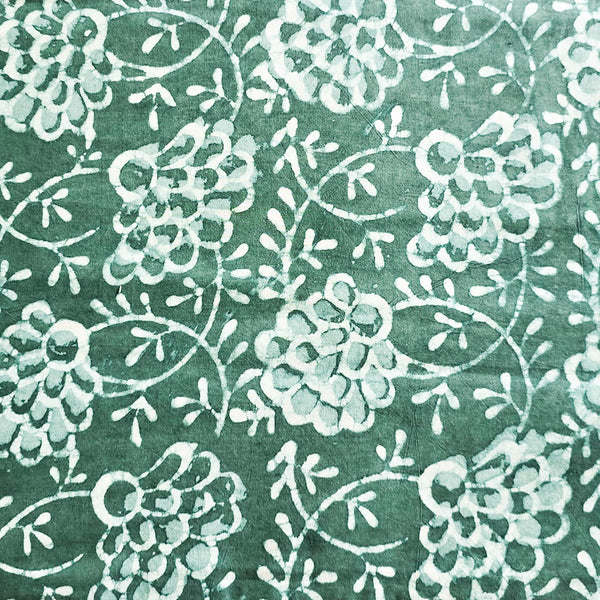 Pure Cotton Dabu Rust Green With White Grapes Flower Jaal Hand Block Print Fabric